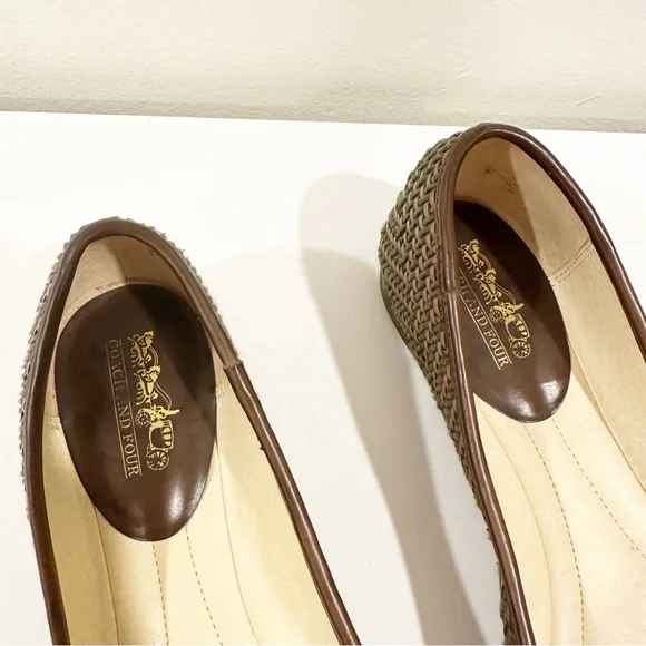 Vintage Coach and Four Classic Bow Woven Brown Loafers Slingback Ballet Flats - Picture 4 of 14